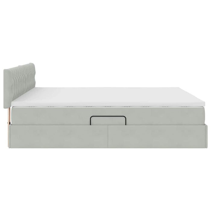 Pat cu storage cu saltea Gri deschis 160 x 200 cm Catifea - WALTI WALTI