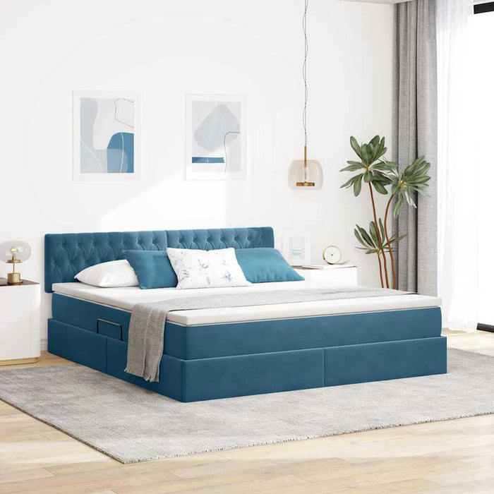 Pat cu storage cu saltea Albastru închis 180 x 200 cm Catifea - WALTI WALTI