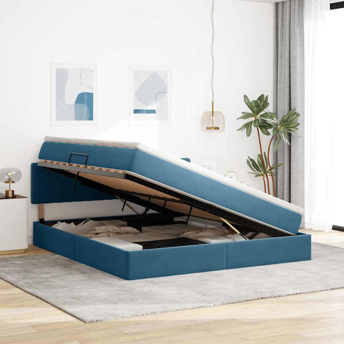 Pat cu storage cu saltea Albastru închis 180 x 200 cm Catifea - WALTI WALTI