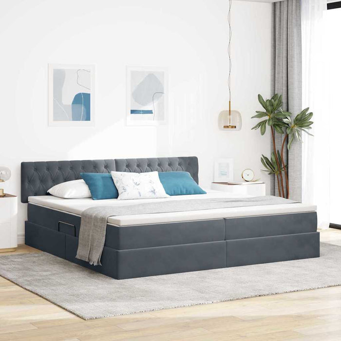 Pat cu storage cu saltea Gri închis 200 x 200 cm Catifea - WALTI WALTI