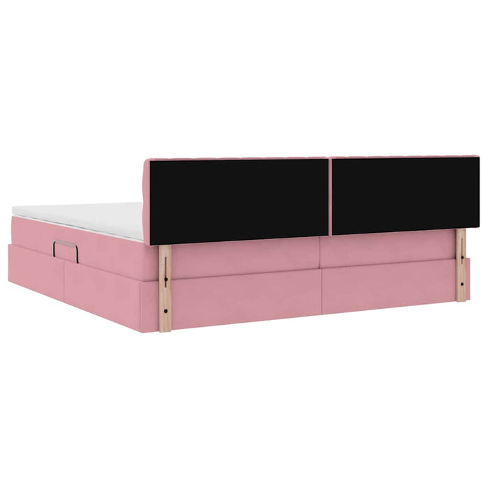 Pat cu storage cu saltea cu headboard Roz 200 x 200 cm Catifea - WALTI WALTI