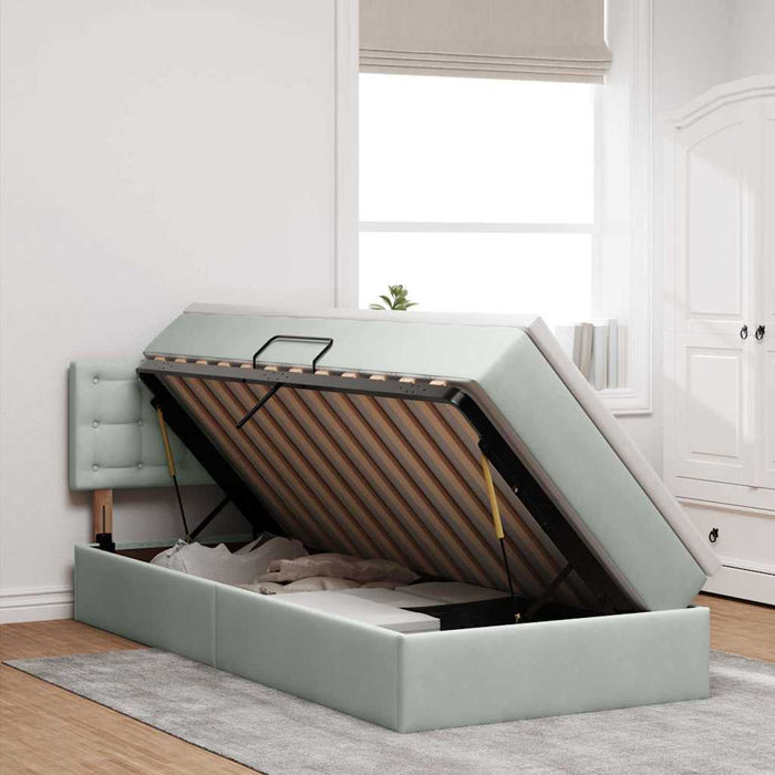 Pat cu storage cu saltea Gri deschis 90 x 190 cm Catifea - WALTI WALTI