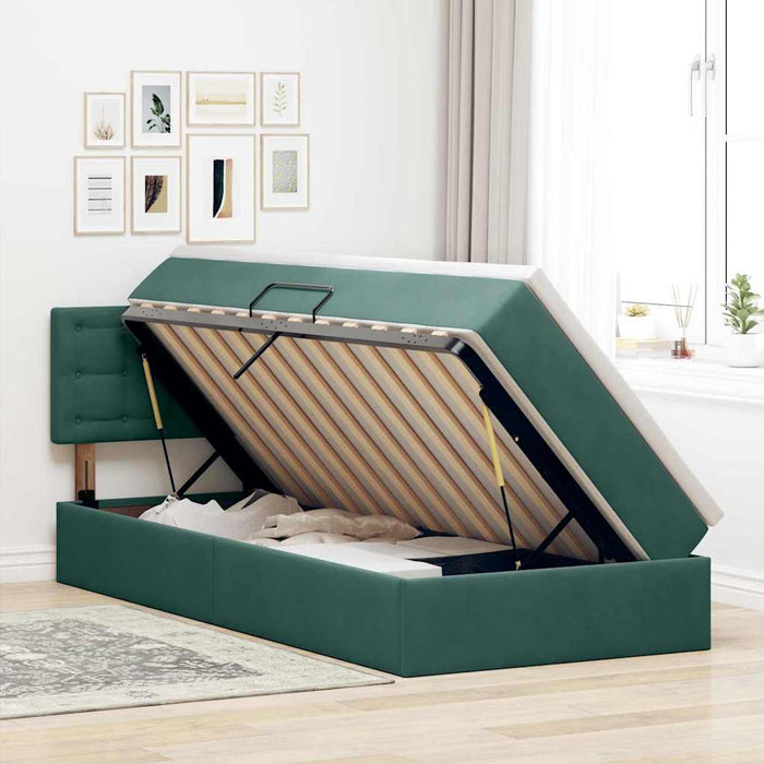 Pat cu storage cu saltea Verde închis 90 x 190 cm Catifea - WALTI WALTI