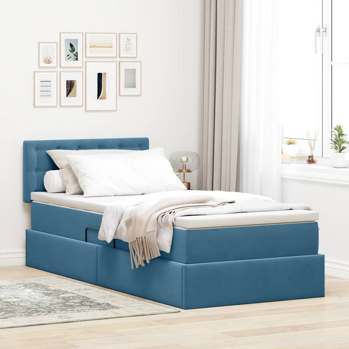 Pat cu storage cu saltea Albastru închis 90 x 190 cm Catifea - WALTI WALTI