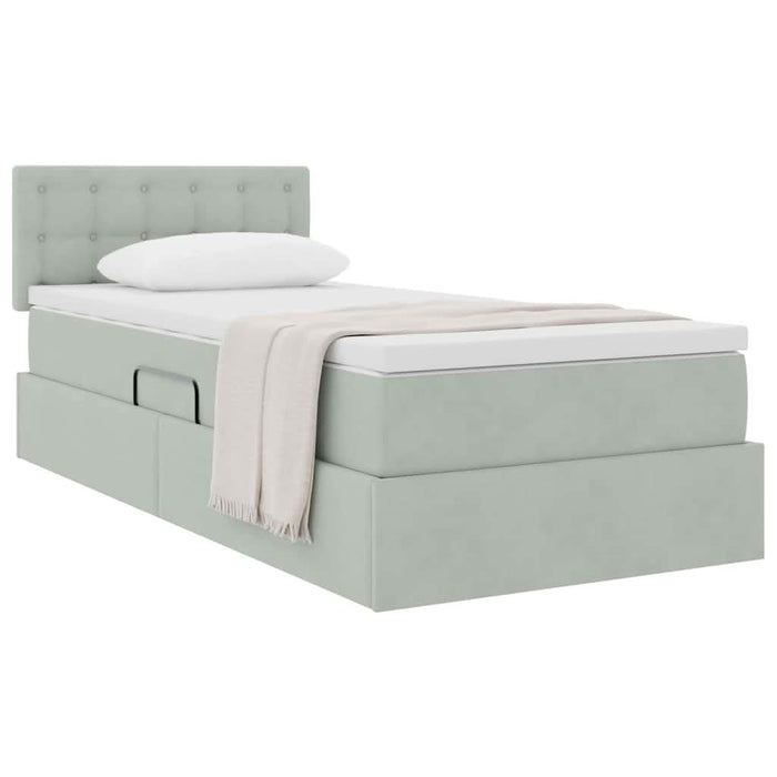 Pat cu storage cu saltea Gri deschis 90 x 200 cm Catifea - WALTI WALTI