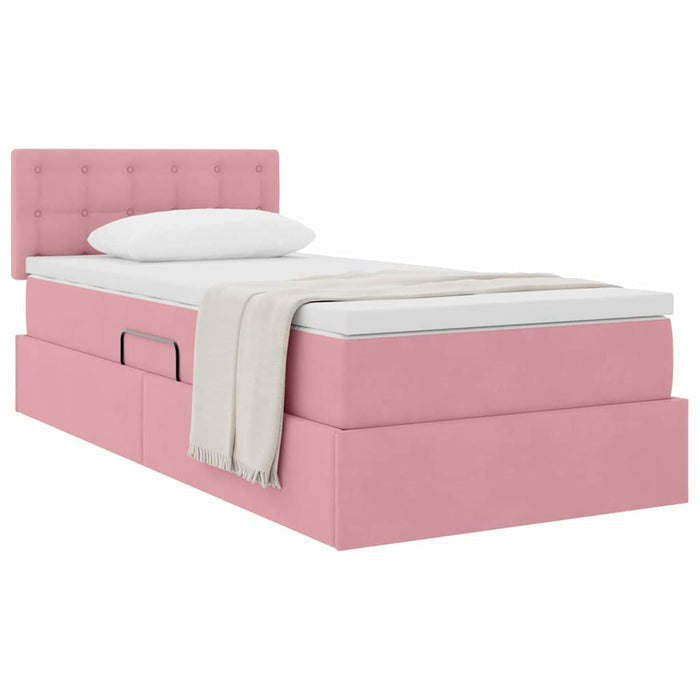 Pat cu storage cu saltea cu headboard Roz 100 x 200 cm Catifea - WALTI WALTI