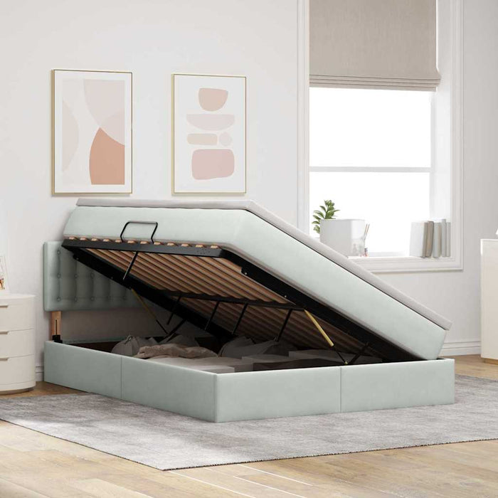 Pat cu storage cu saltea Gri deschis 140 x 190 cm Catifea - WALTI WALTI