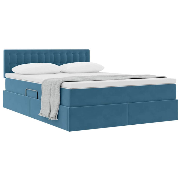Pat cu storage cu saltea Albastru închis 140 x 200 cm Catifea - WALTI WALTI