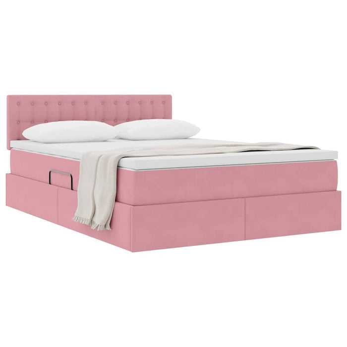 Pat cu storage cu saltea cu headboard Roz 140 x 200 cm Catifea - WALTI WALTI
