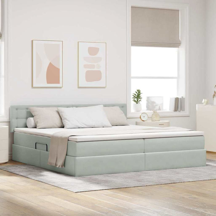 Pat cu storage cu saltea Gri deschis 200 x 200 cm Catifea - WALTI WALTI
