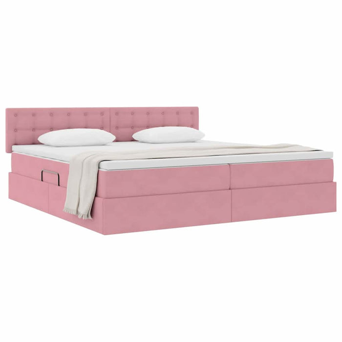 Pat cu storage cu saltea cu headboard Roz 200 x 200 cm Catifea - WALTI WALTI