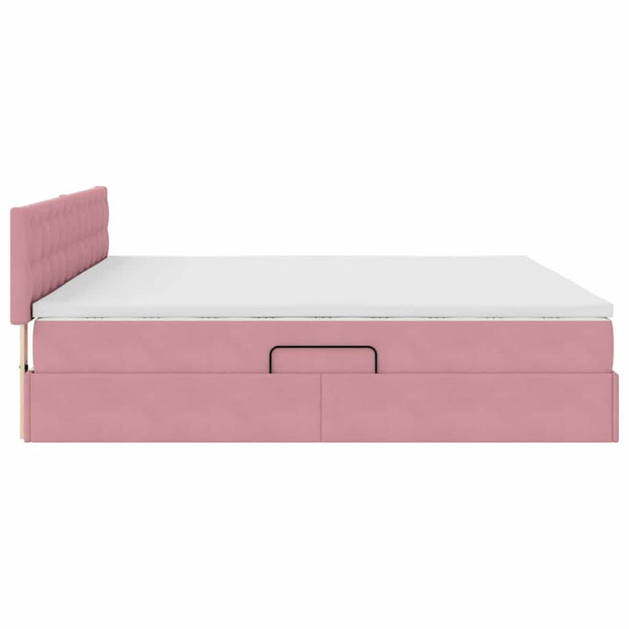 Pat cu storage cu saltea cu headboard Roz 200 x 200 cm Catifea - WALTI WALTI