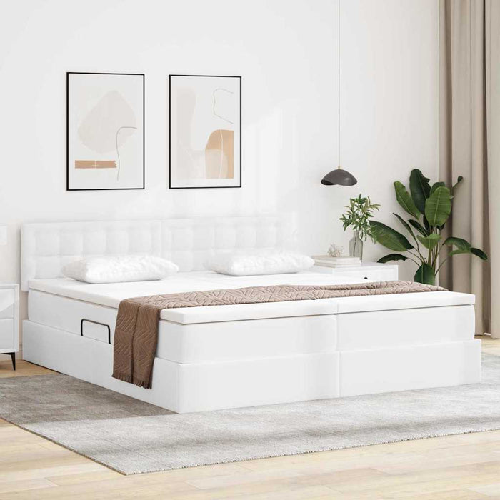Pat cu storage cu saltea Alb pur 200 x 200 cm Piele artificială - WALTI WALTI