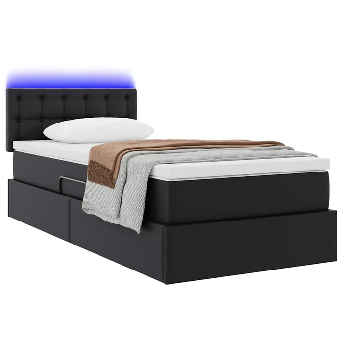 Pat cu saltea și LED cu led Negru 90 x 190 cm Piele artificială - WALTI WALTI