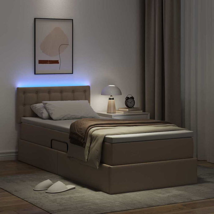 Pat cu saltea și LED Cappuccino 90 x 190 cm Piele artificială - WALTI WALTI