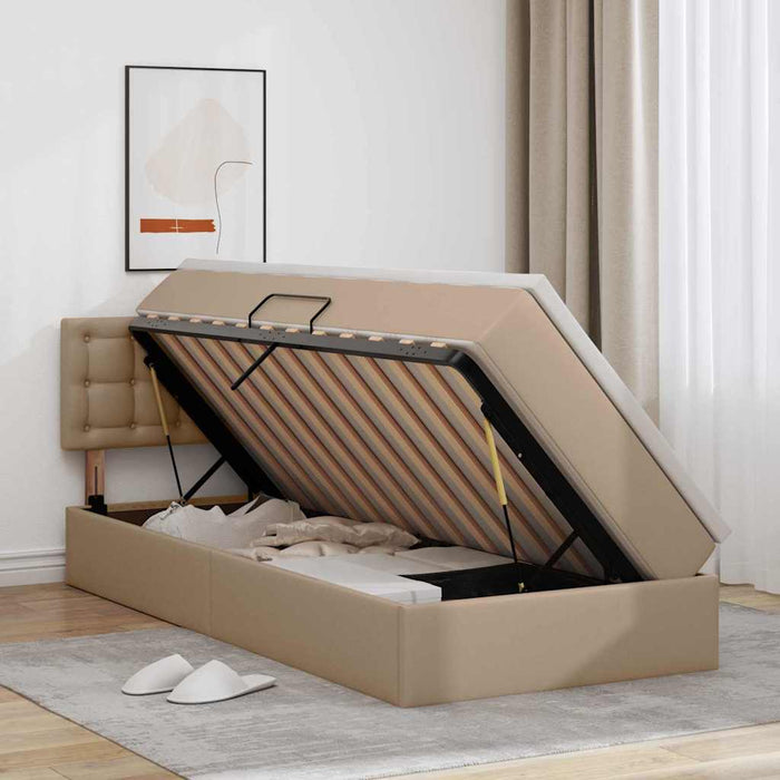 Pat cu saltea și LED Cappuccino 90 x 190 cm Piele artificială - WALTI WALTI