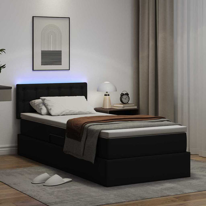 Pat cu saltea și LED cu led Negru 90 x 200 cm Piele artificială - WALTI WALTI