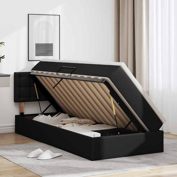 Pat cu saltea și LED cu led Negru 90 x 200 cm Piele artificială - WALTI WALTI