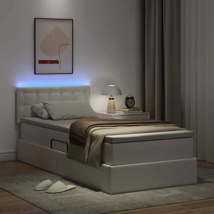 Pat cu saltea și LED Alb pur 100 x 200 cm Piele artificială - WALTI WALTI
