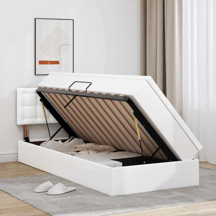 Pat cu saltea și LED Alb pur 100 x 200 cm Piele artificială - WALTI WALTI