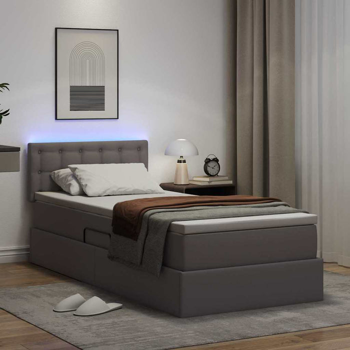 Pat cu saltea și LED cu led Gri 100 x 200 cm Piele artificială - WALTI WALTI