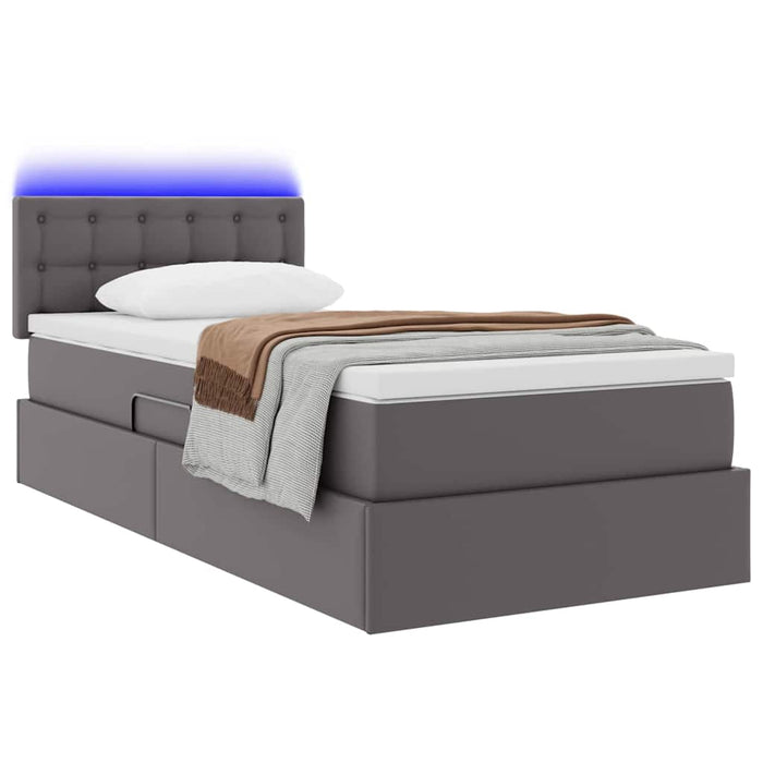 Pat cu saltea și LED cu led Gri 100 x 200 cm Piele artificială - WALTI WALTI