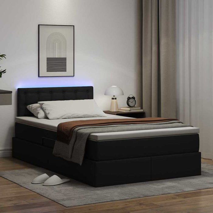Pat cu saltea și LED Negru 120 x 190 cm Piele artificială - WALTI WALTI