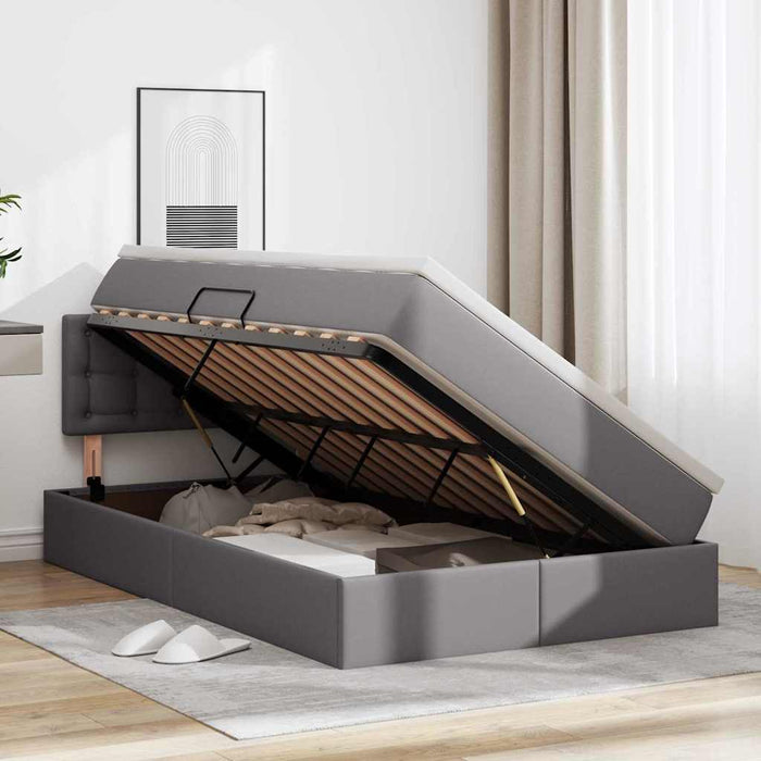 Pat cu saltea și LED Gri 120 x 190 cm Piele artificială - WALTI WALTI