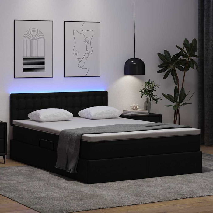 Pat cu lumini cu bandă LED cu headboard Negru 140 x 190 cm PVC - WALTI WALTI