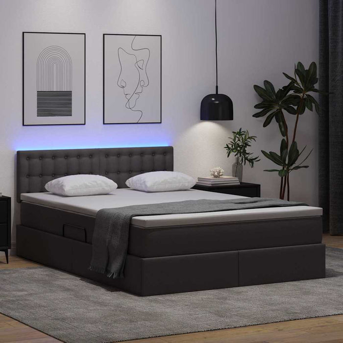 Pat cu lumini cu bandă LED cu headboard Gri 140 x 190 cm PVC - WALTI WALTI