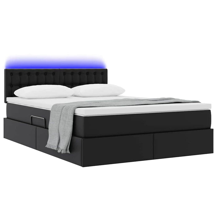 Pat cu lumini cu bandă LED cu headboard Negru 140 x 200 cm PVC - WALTI WALTI