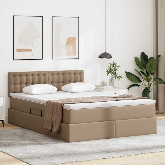 Pat cu saltea și LED Cappuccino 140 x 200 cm Piele artificială - WALTI WALTI