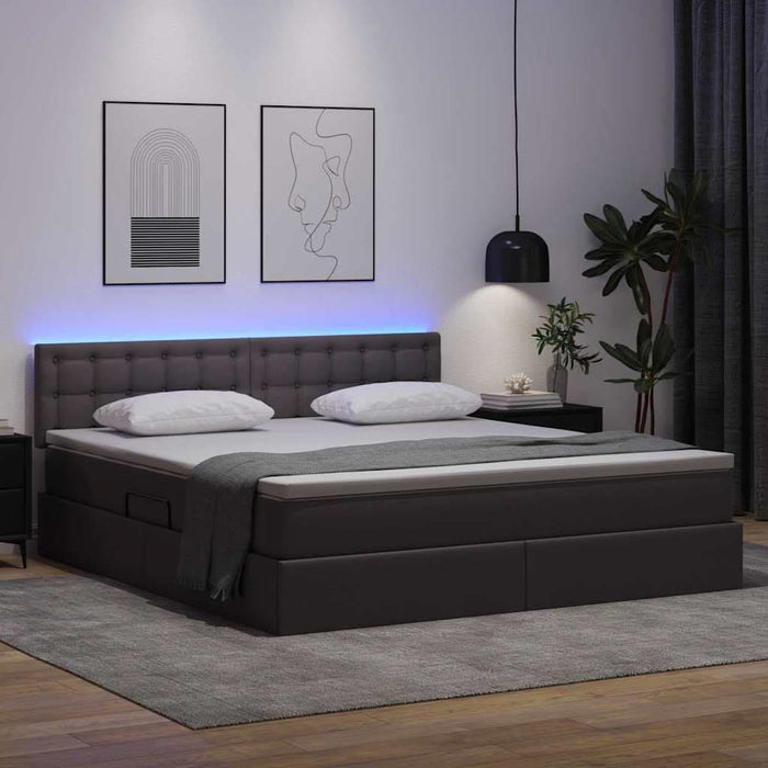 Pat cu saltea și LED cu led Gri 160 x 200 cm Piele artificială - WALTI WALTI