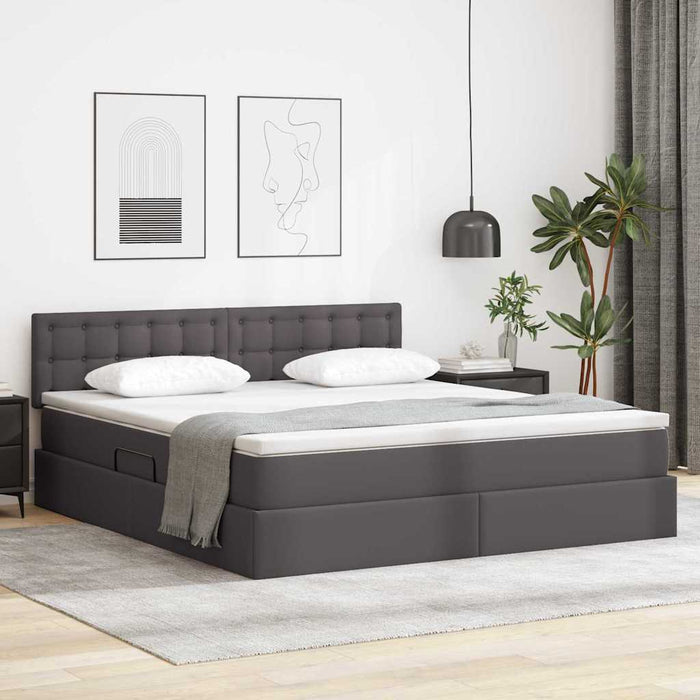 Pat cu saltea și LED cu led Gri 160 x 200 cm Piele artificială - WALTI WALTI