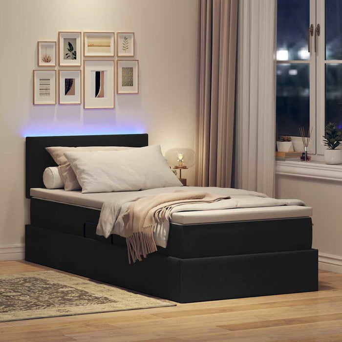 Pat cu saltea și LED cu saltea Negru 90 x 190 cm țesătură - WALTI WALTI