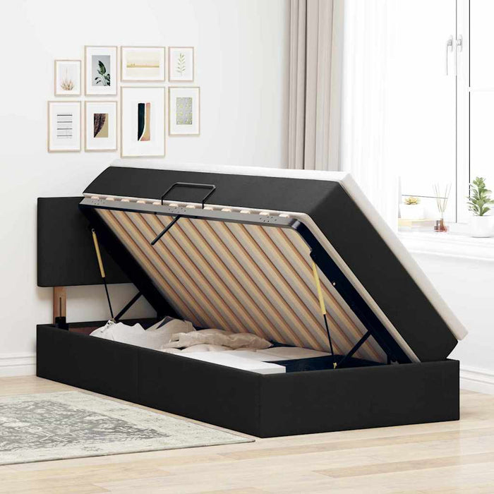 Pat cu saltea și LED cu saltea Negru 90 x 190 cm țesătură - WALTI WALTI
