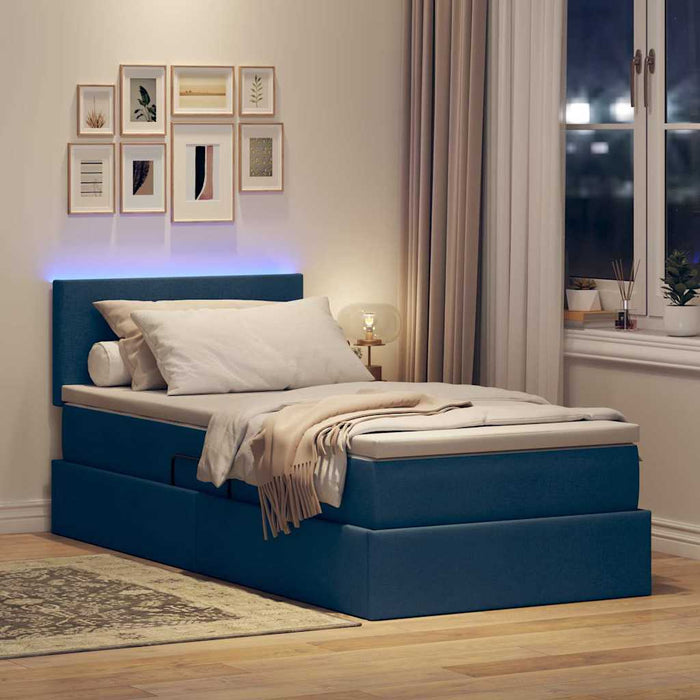 Pat cu saltea și LED cu saltea albastru 90 x 190 cm țesătură WALTI