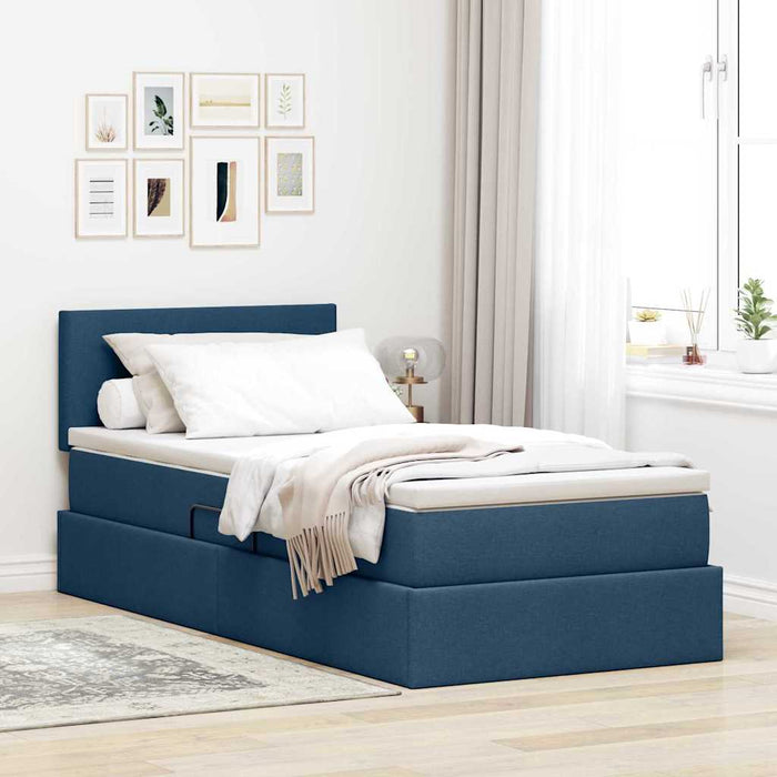 Pat cu saltea și LED cu saltea albastru 90 x 190 cm țesătură WALTI