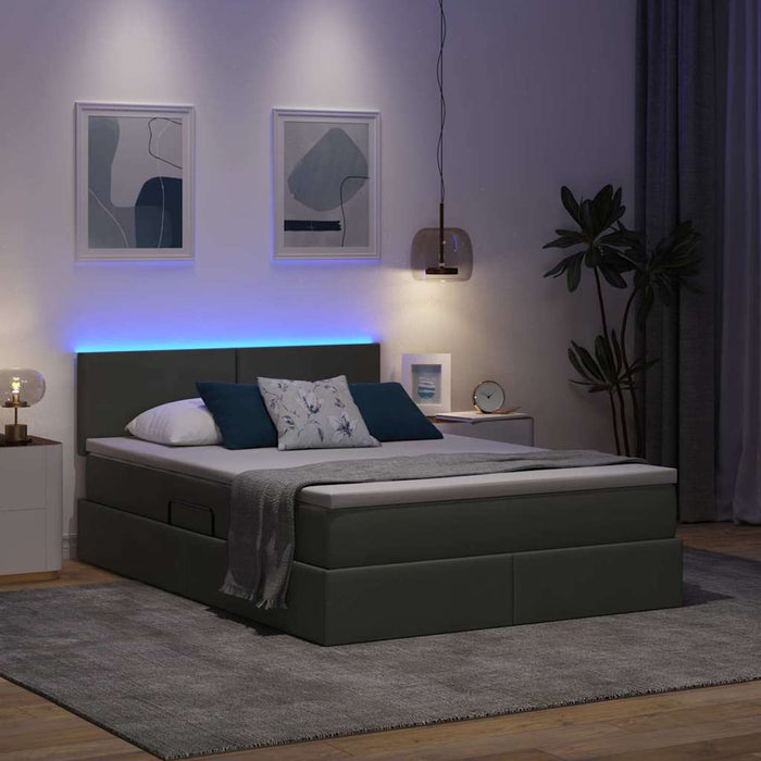 Pat cu lumini cu bandă LED Gri închis 140 x 190 cm țesătură - WALTI WALTI