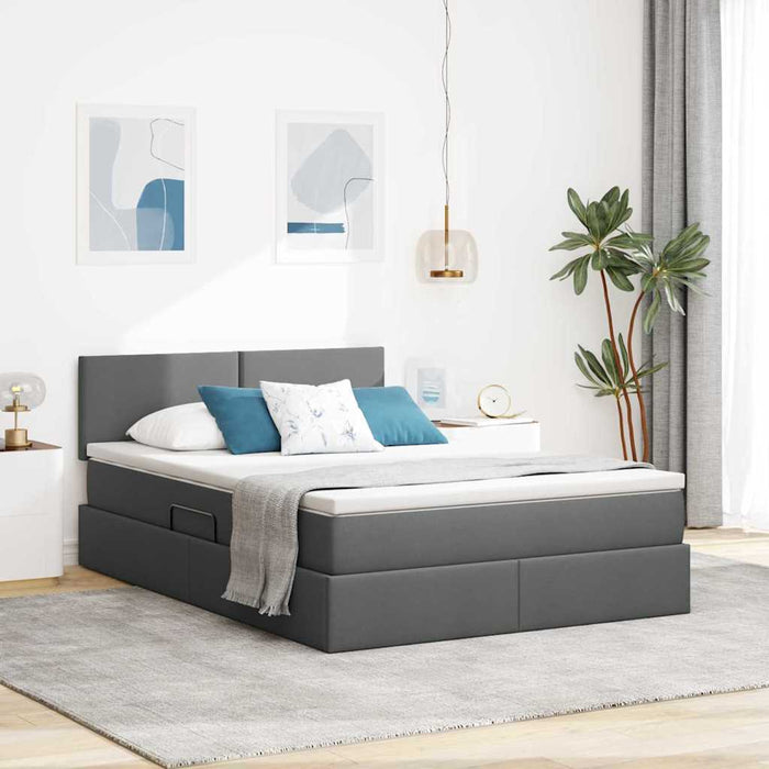 Pat cu lumini cu bandă LED Gri închis 140 x 190 cm țesătură - WALTI WALTI