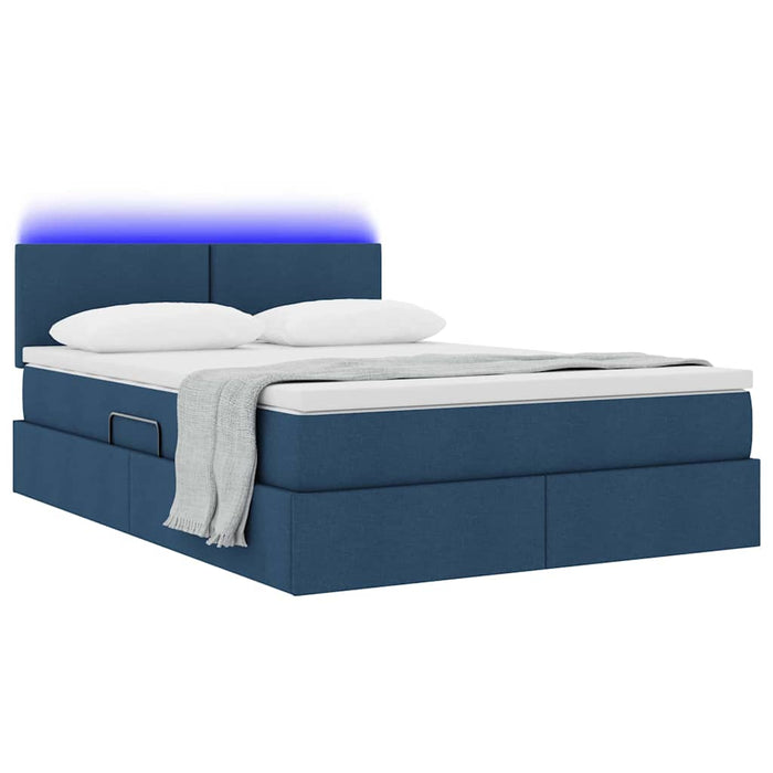 Pat cu lumini cu bandă LED albastru 140 x 200 cm țesătură - WALTI WALTI
