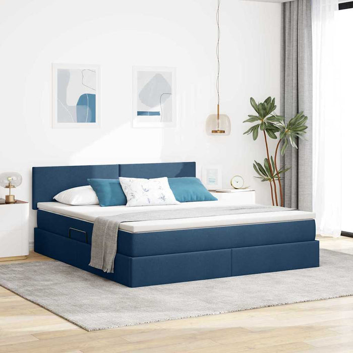 Pat cu lumini cu bandă LED albastru 160 x 200 cm țesătură - WALTI WALTI