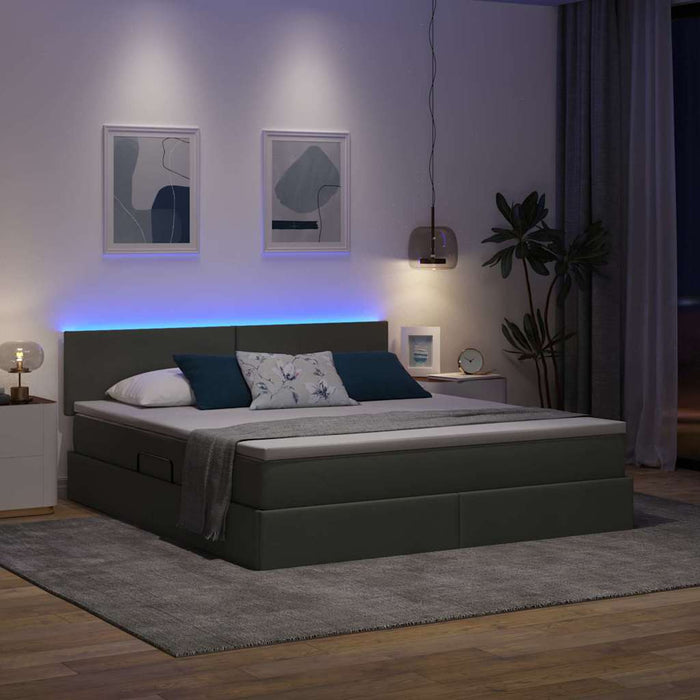 Pat cu lumini cu bandă LED Gri închis 180 x 200 cm țesătură - WALTI WALTI