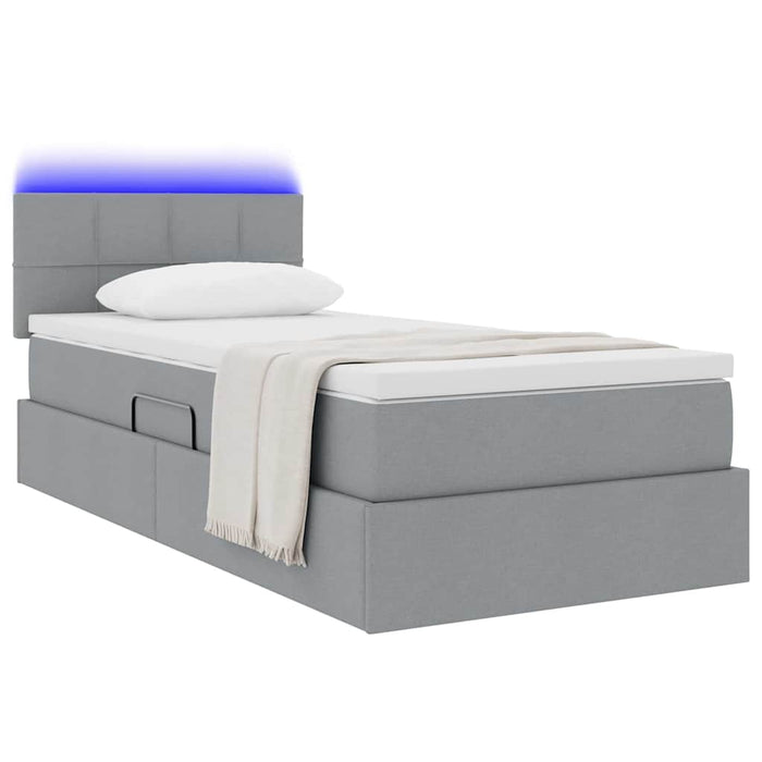 Pat cu saltea și LED cu saltea Gri deschis 90 x 190 cm țesătură - WALTI WALTI