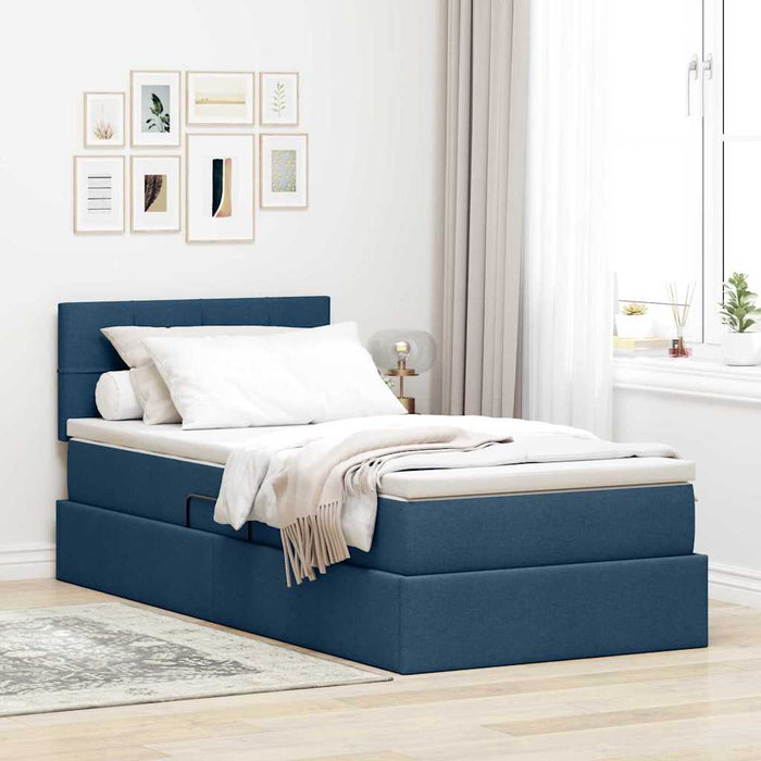 Pat cu saltea și LED cu saltea albastru 90 x 190 cm țesătură - WALTI WALTI