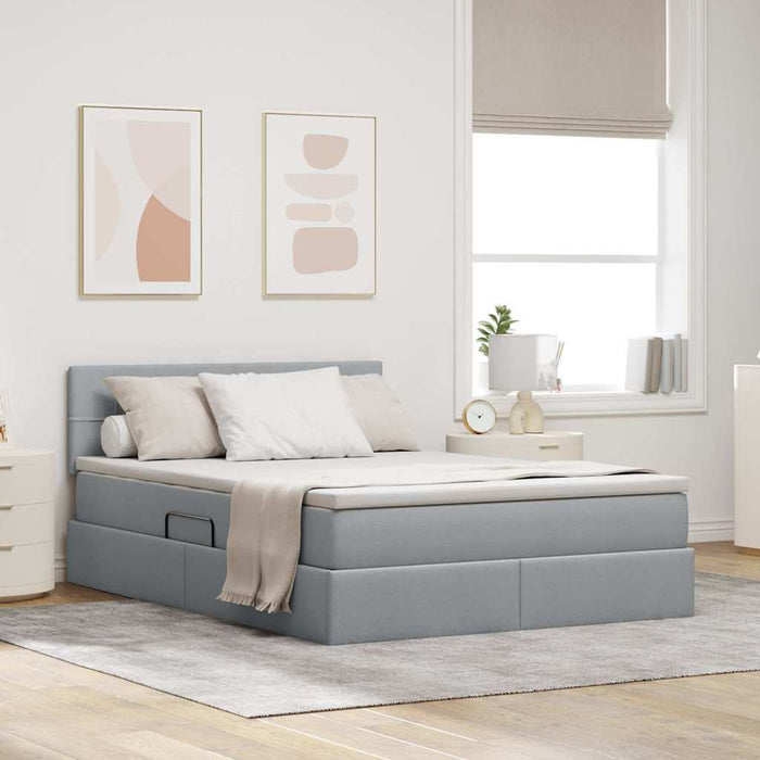 Pat cu lumini cu bandă LED Gri deschis 140 x 190 cm țesătură - WALTI WALTI