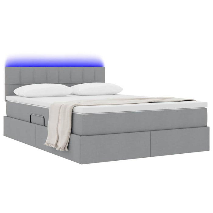Pat cu lumini cu bandă LED Gri deschis 140 x 190 cm țesătură - WALTI WALTI