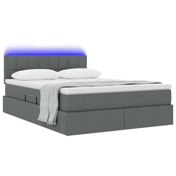 Pat cu lumini cu bandă LED Gri închis 140 x 190 cm țesătură - WALTI WALTI