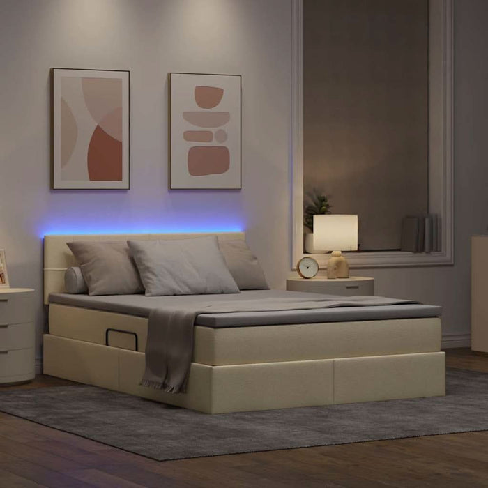 Pat cu saltea și LED cu saltea Creme 140 x 190 cm țesătură - WALTI WALTI