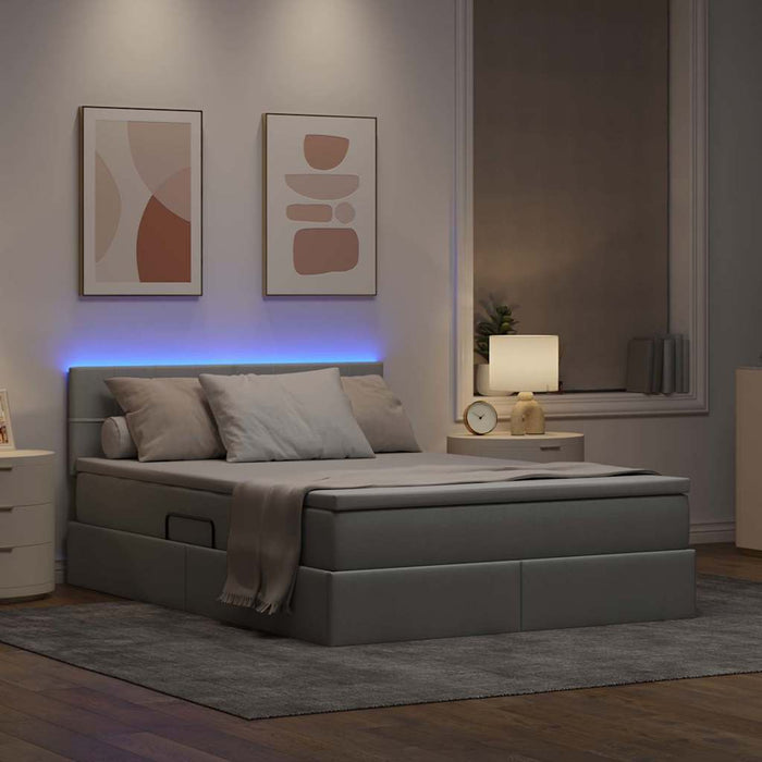 Pat cu lumini cu bandă LED Gri deschis 140 x 200 cm țesătură - WALTI WALTI